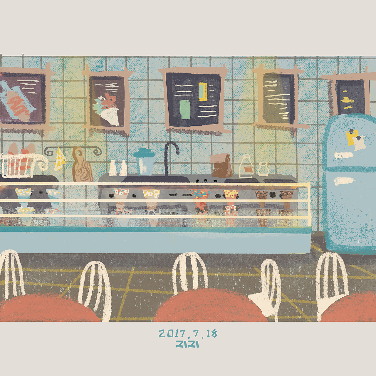 冰淇淋店|插画|创作习作|发条月zizi_原创作品-站酷zcool