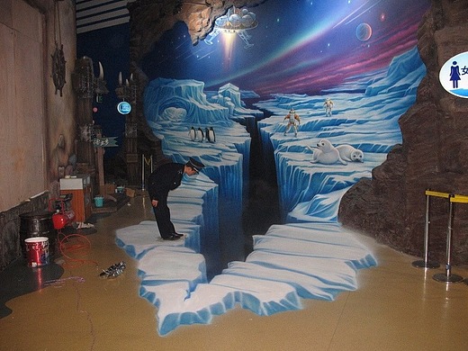 海洋馆冰川主题墙绘3d画