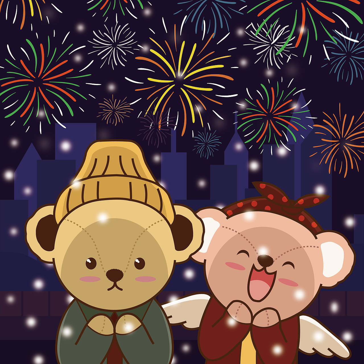 泰迪熊新年插画