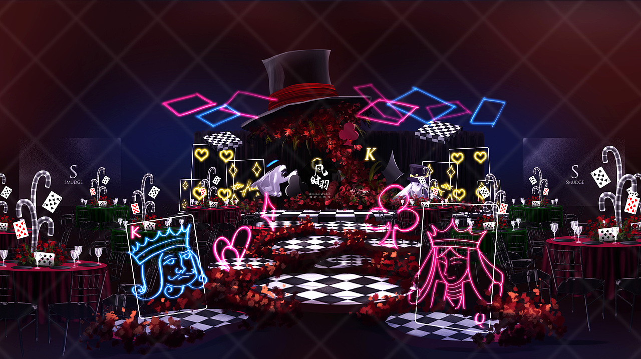 婚礼手绘 — 电脑ps 「魔术与象棋」（图ZMTE4NzI2OTQ0） - 舞台美术 - 站酷设计师凡时羽设计工作室原创素材 - 站酷ZCOOL