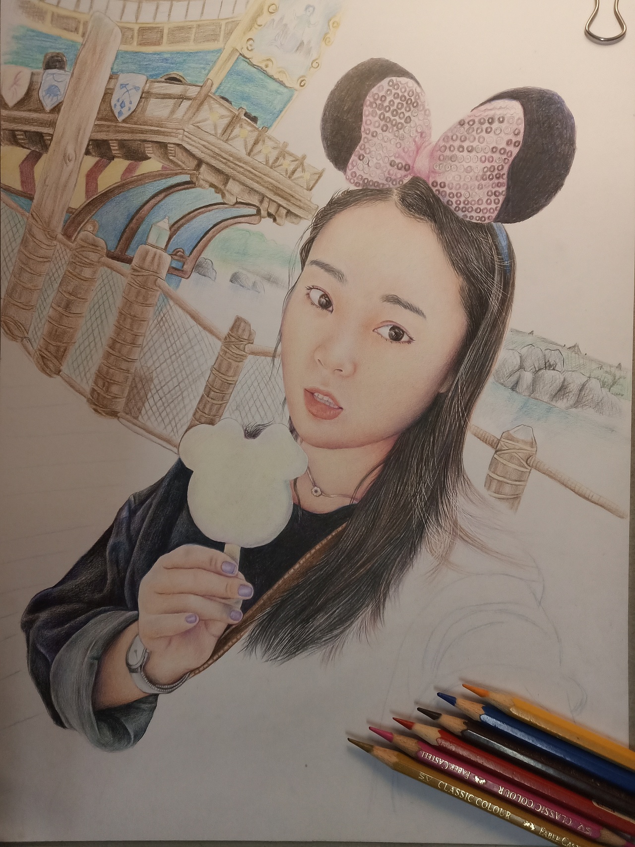 手绘作品:吃冰糕的女孩儿