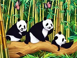 #站酷梦笔#竹林 一群熊猫在玩耍     一直熊猫坐着手里