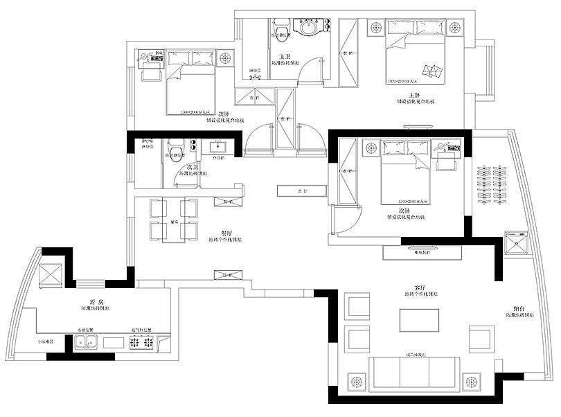 郑州祝福红城156平新中式三室两厅新中式缔造传统之美——平面布局方案