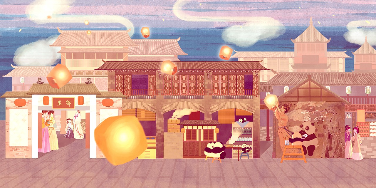 【华为壁纸】成都印象系列1.0——9.0【9图】（图ZMjEzNTY2ODA4） - 商业插画 - 站酷设计师沐斤年原创素材 - 站酷ZCOOL