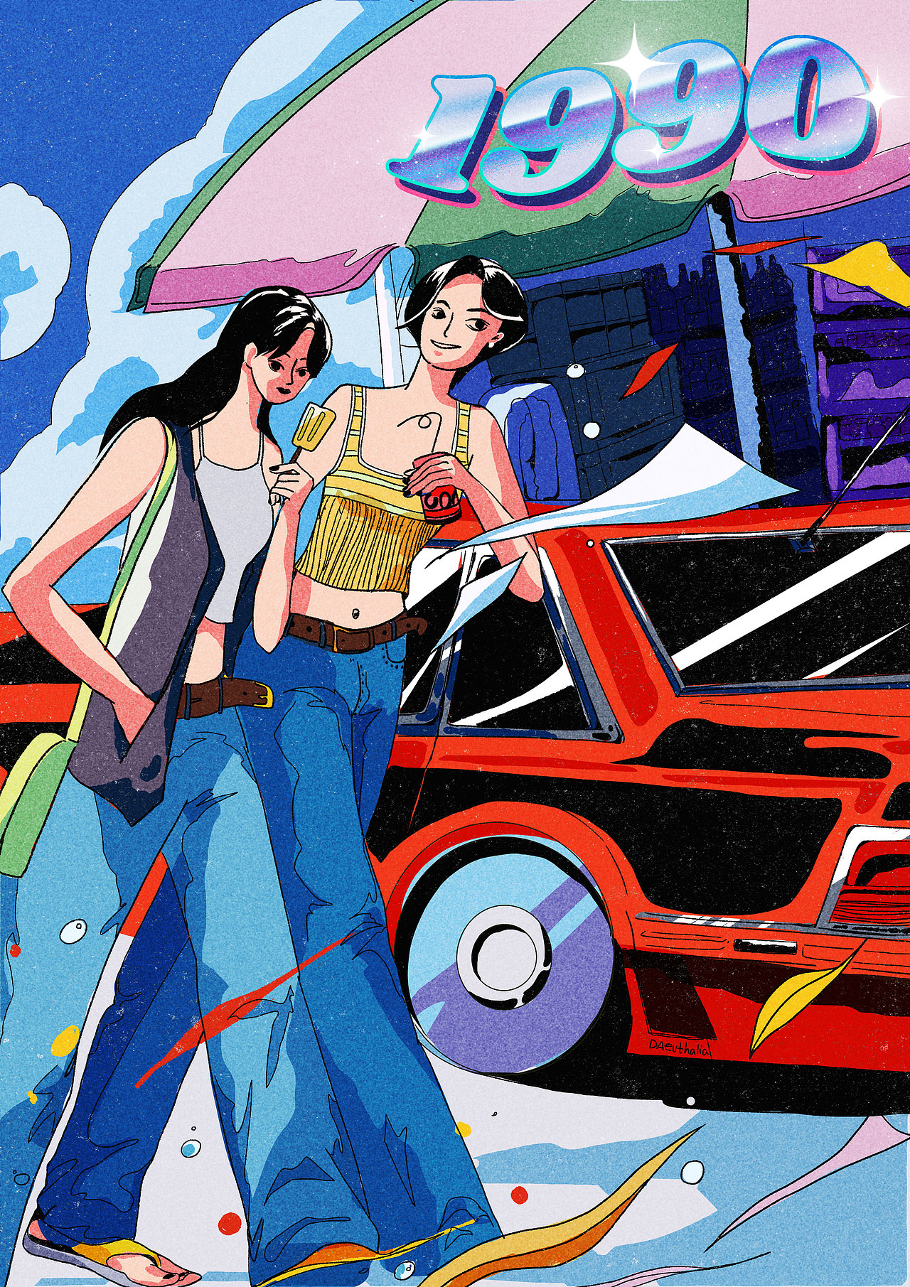 用插画回到90年代的夏季