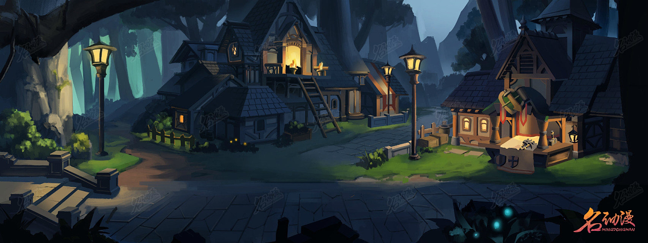 深夜小屋横版场景|原创|房屋|场景-场景原画作品图片素材广州