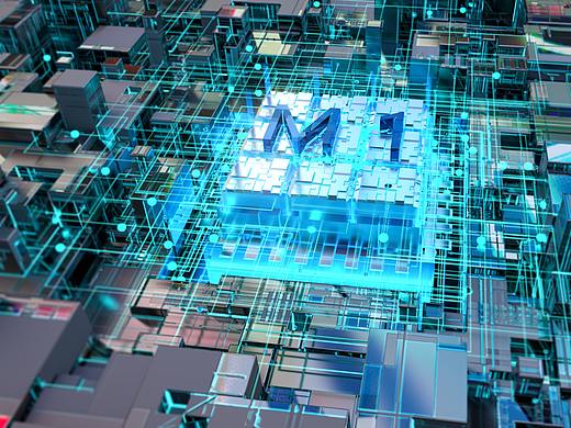 芯片电路板M1，Redshift+X-Particles渲染场景