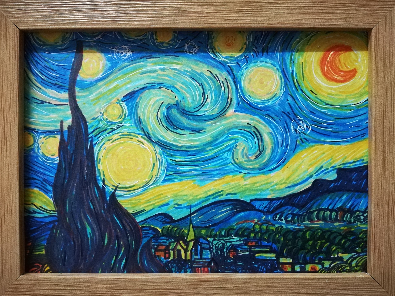 星空 临摹梵高 马克笔手绘