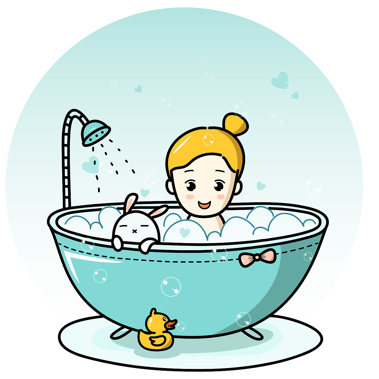 卡通洗澡的女生图片-图行天下素材网