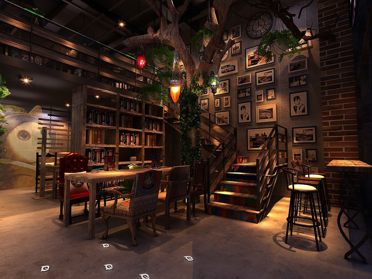 咖啡馆3D原型设计漫猫咖啡