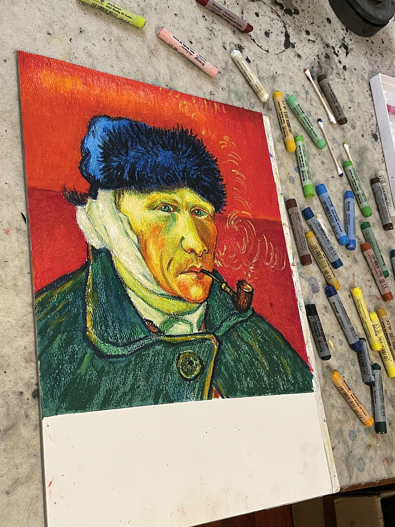 油画棒教程分享之梵高自画像（图ZMjM3NDI5ODE2） - 绘画 - 站酷设计师慕渔艺术原创素材 - 站酷ZCOOL