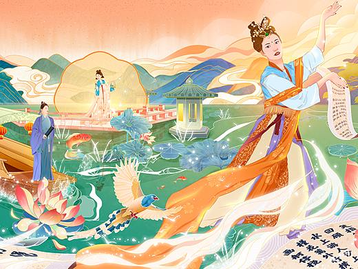画诗—《南乡子·画舸停桡》