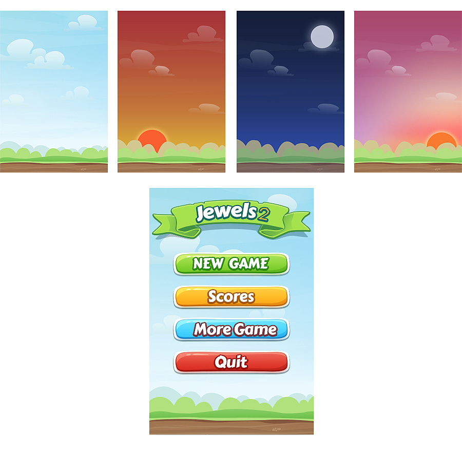 第二搞 根据初稿的登陆界面 发现做Q版的感觉看起来还不错!于是重新做四张卡通画的背景 换上了背景后的登陆界面 看起来终于风格统一 Q化了 接下来就是想想怎么把最重要的钻石部分也Q化了!