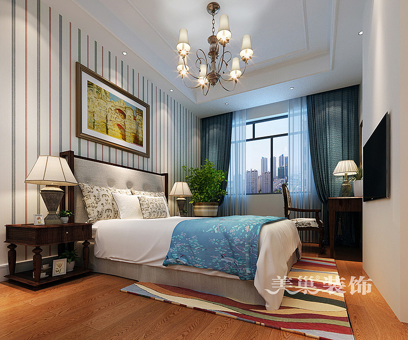 康桥悦城装修效果图160平四室两厅美式乡村设计方案---卧室
