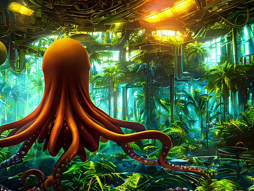 #站酷梦笔#章鱼 热带雨林 UFO（个人主页-ZNjM5MjQxNDA=） - AI作品 - 站酷设计师抠脚的海兔原创素材 - 站酷ZCOOL