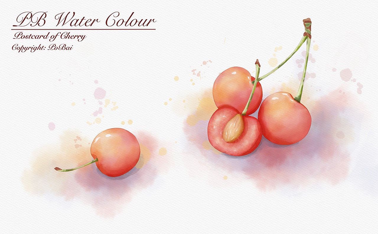 水彩插画-樱桃