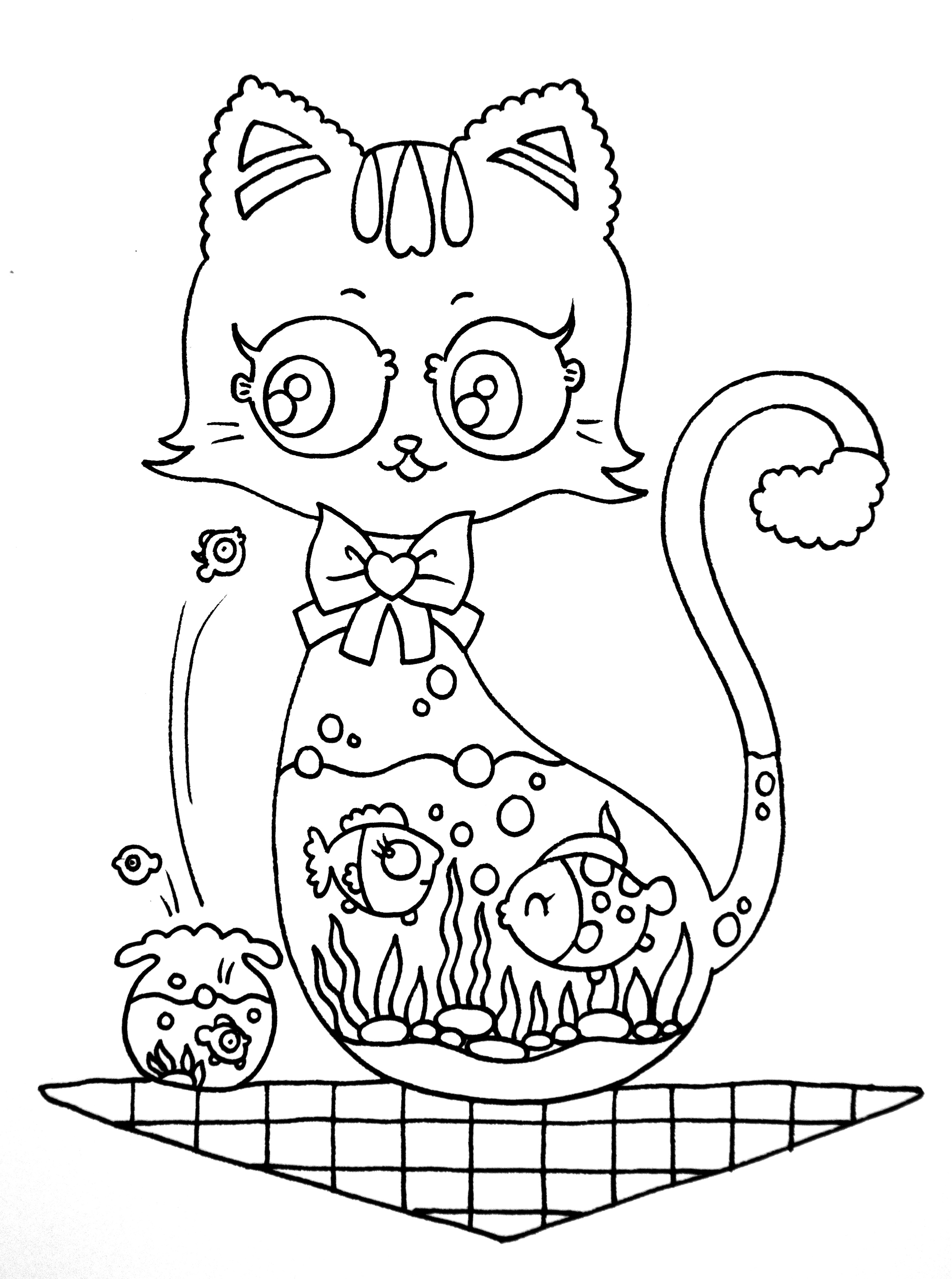 儿童创意线描基础篇画个鱼缸猫