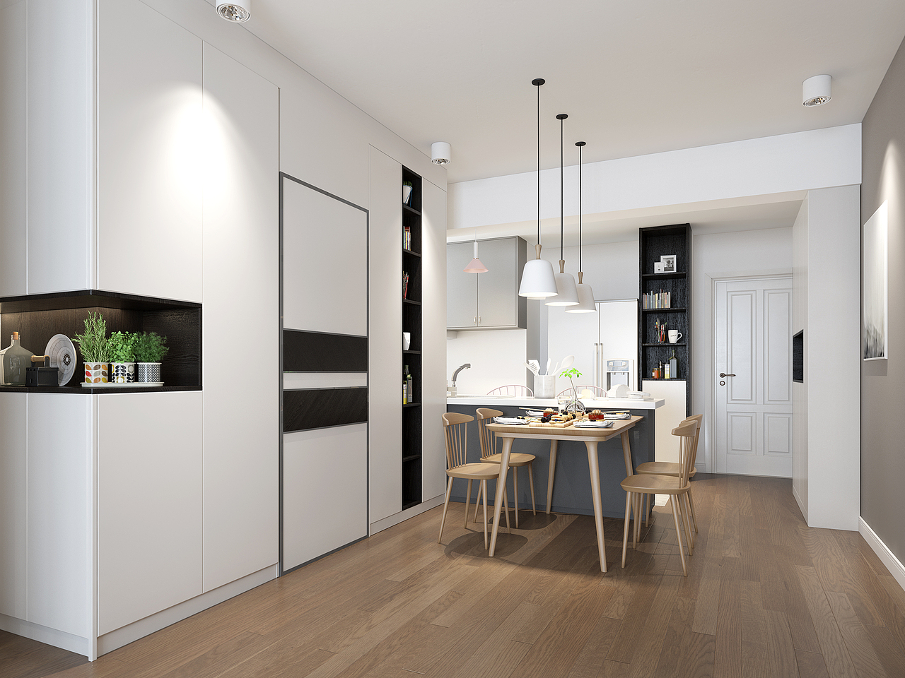 餐厨区用中岛操作台做隔断,让两个功能区在视觉上融为一体,可以保证两个小空间有充足的采光。对中西厨用区进行合理划分,打造出一方为两代人量身定制的烹饪空间,这是专属于这个家庭的幸福密码。