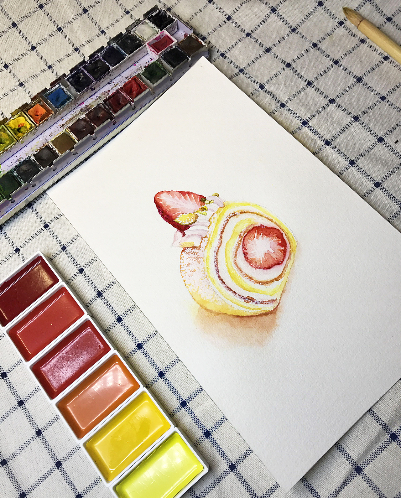 水彩手绘—草莓奶油卷 超详细视频教程，零基础小白也能学得会 甜品篇vol.1（图ZNjg4NzI4NTI=） - 绘画 - 站酷设计师蒲之未落原创素材 - 站酷ZCOOL