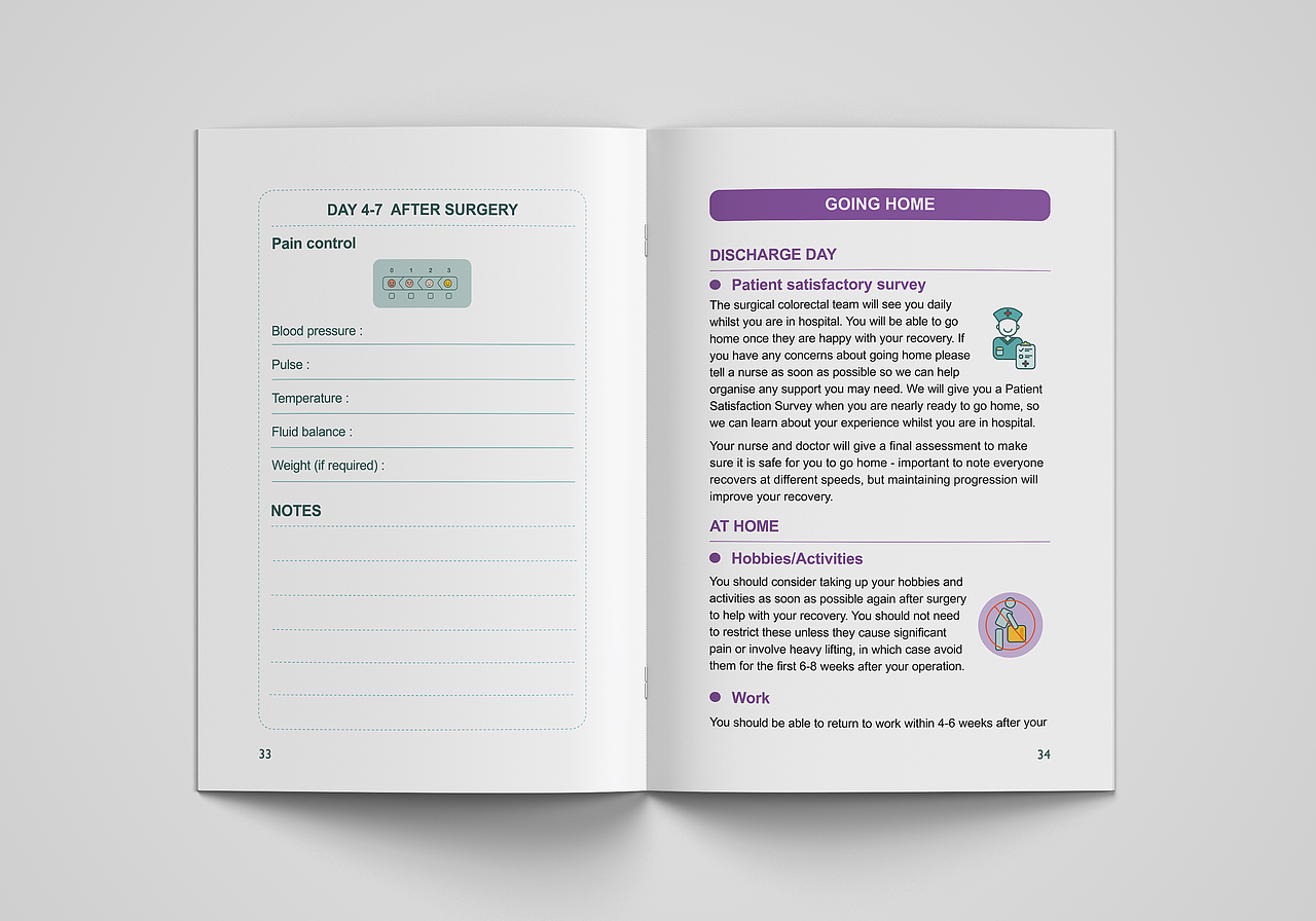 《利兹医院肠癌手术恢复手册》小册子设计 第三版