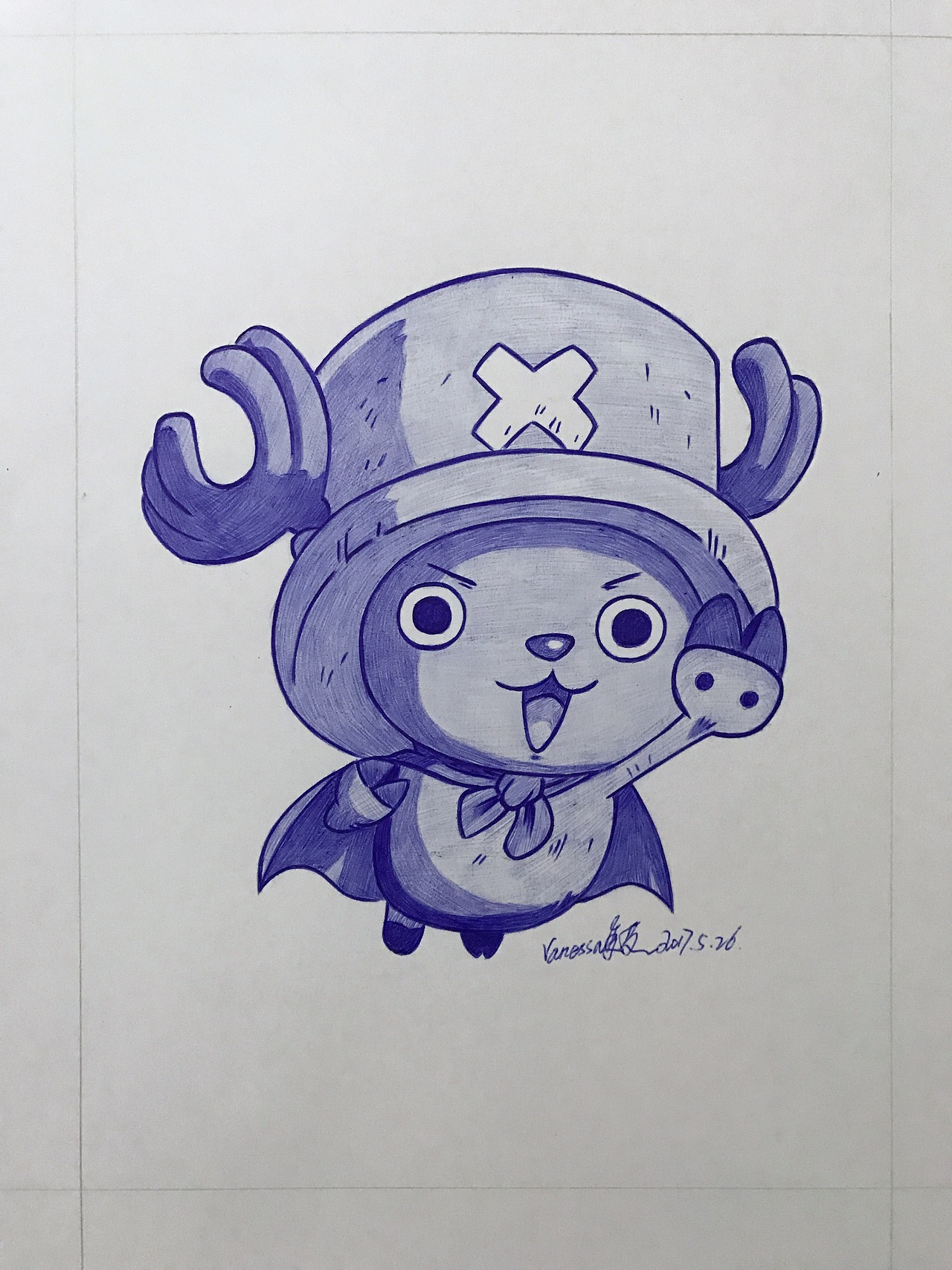 圆珠笔画乔巴带步骤