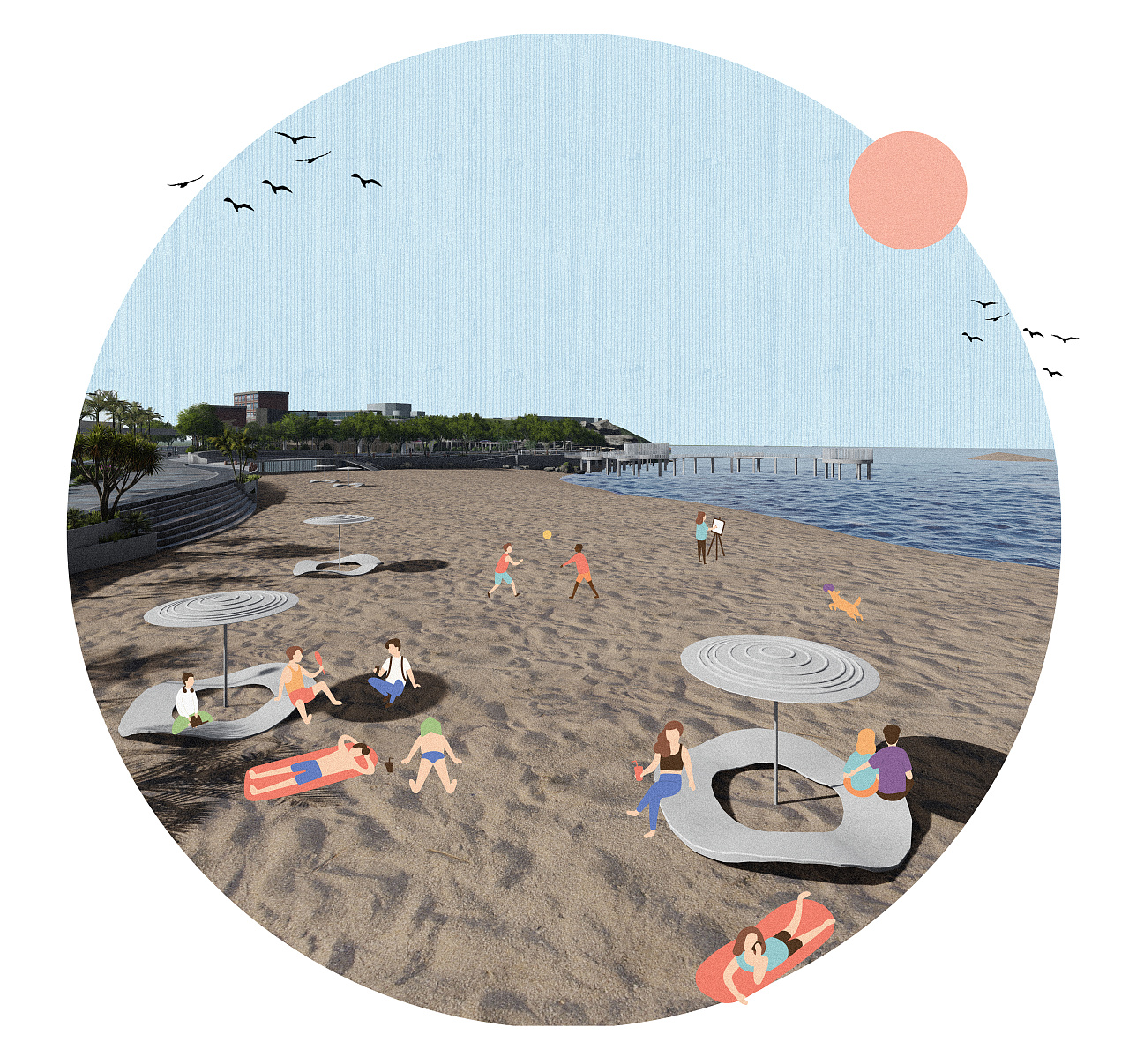 福建厦门白城沙滩改造拼贴风效果图（习作）|空间|景观设计|鲞仟 - 原创作品 - 站酷 (ZCOOL)