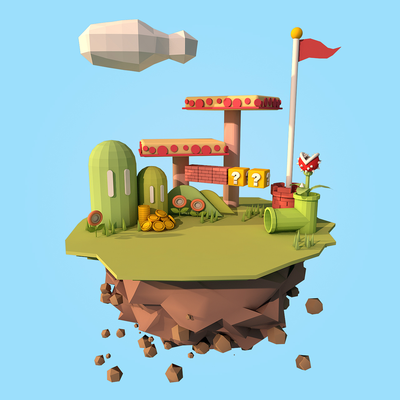 c4d制作lowpoly风格的小岛