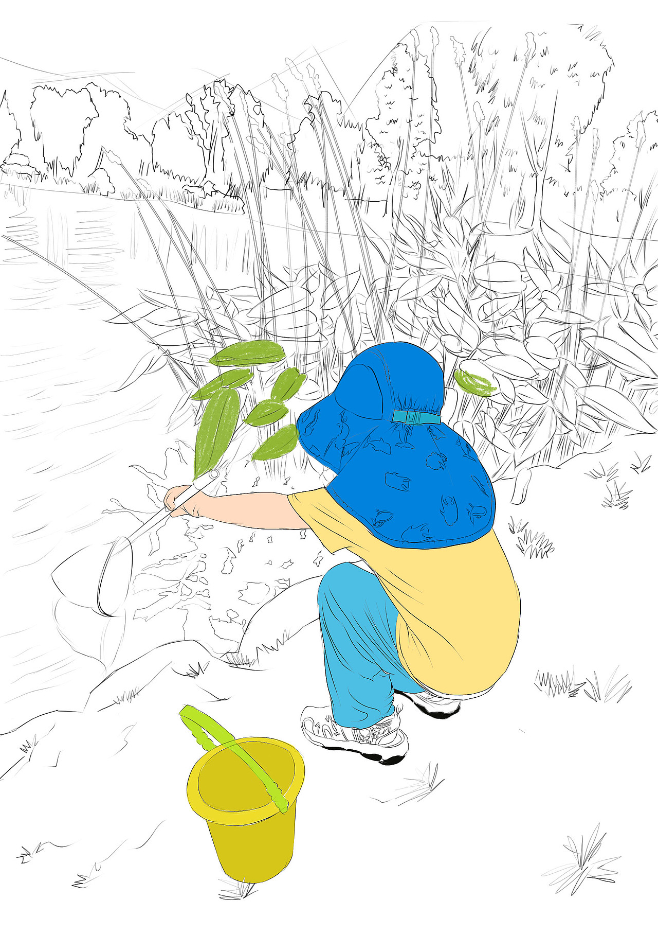 《抓鱼的小人儿》_大画菠萝-站酷zcool