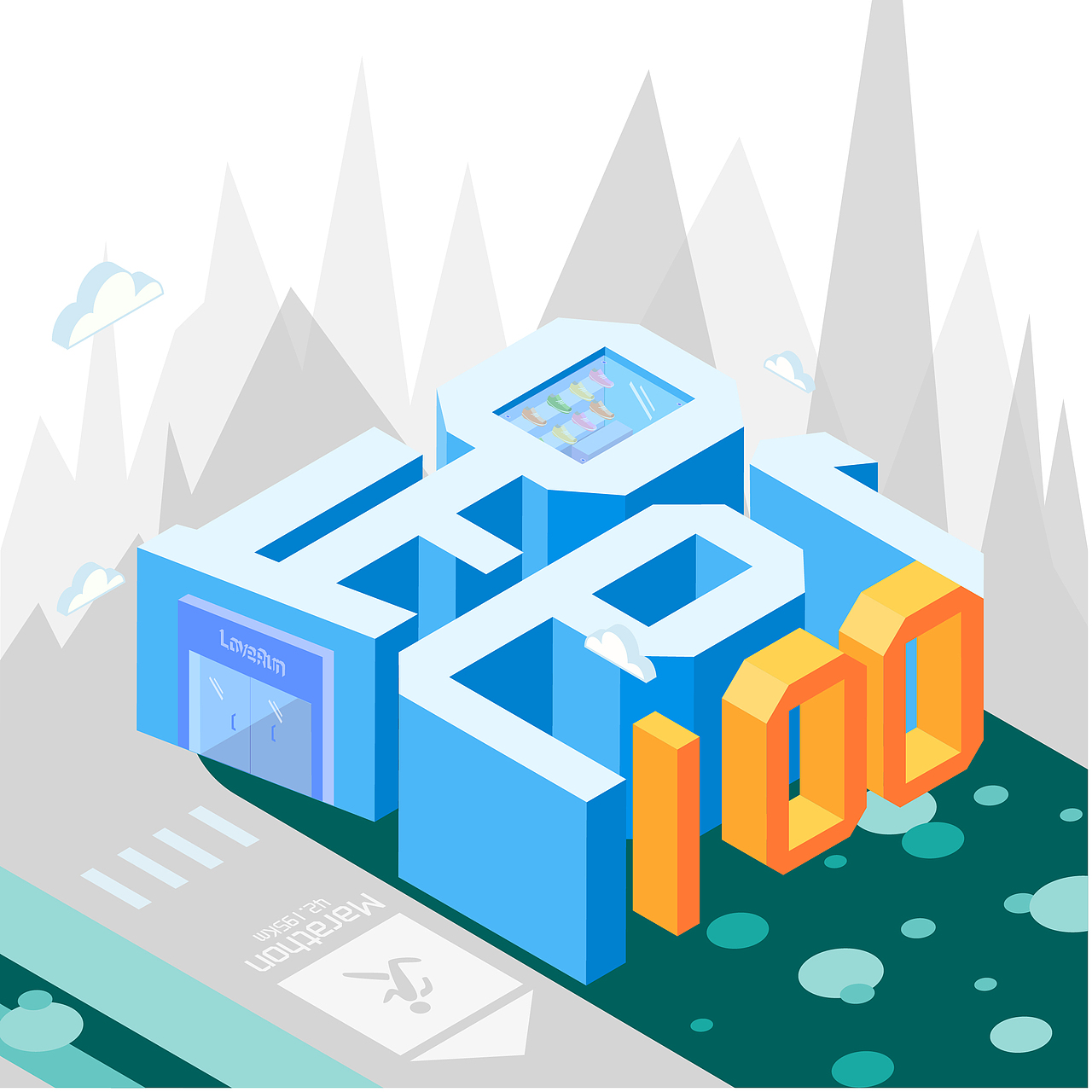 【logo设计】跑步的100个理由logo设计-2.5D等距插画