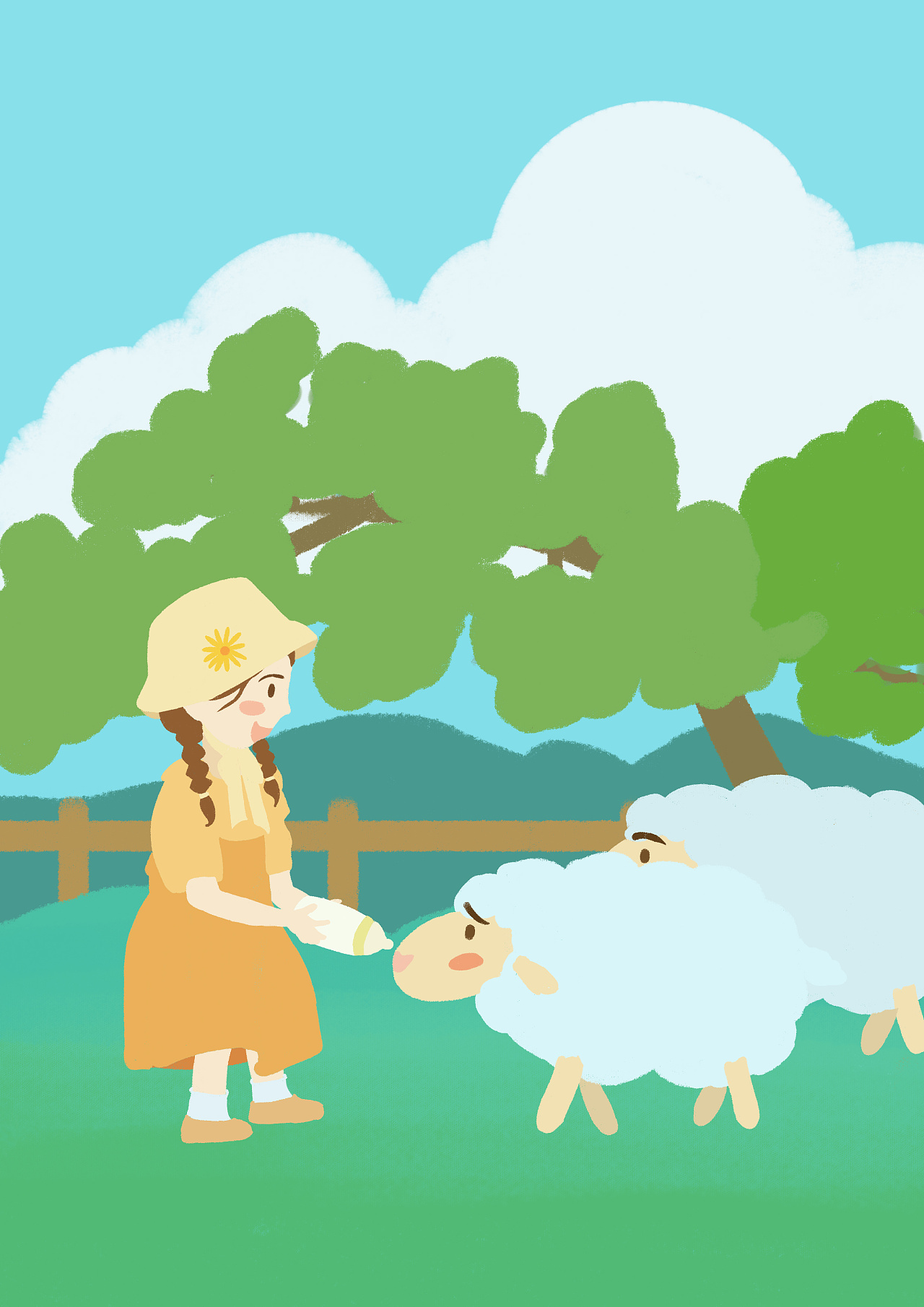 小女孩与羊咩咩