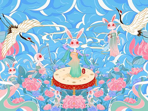 国潮中秋包装插画-兔儿神