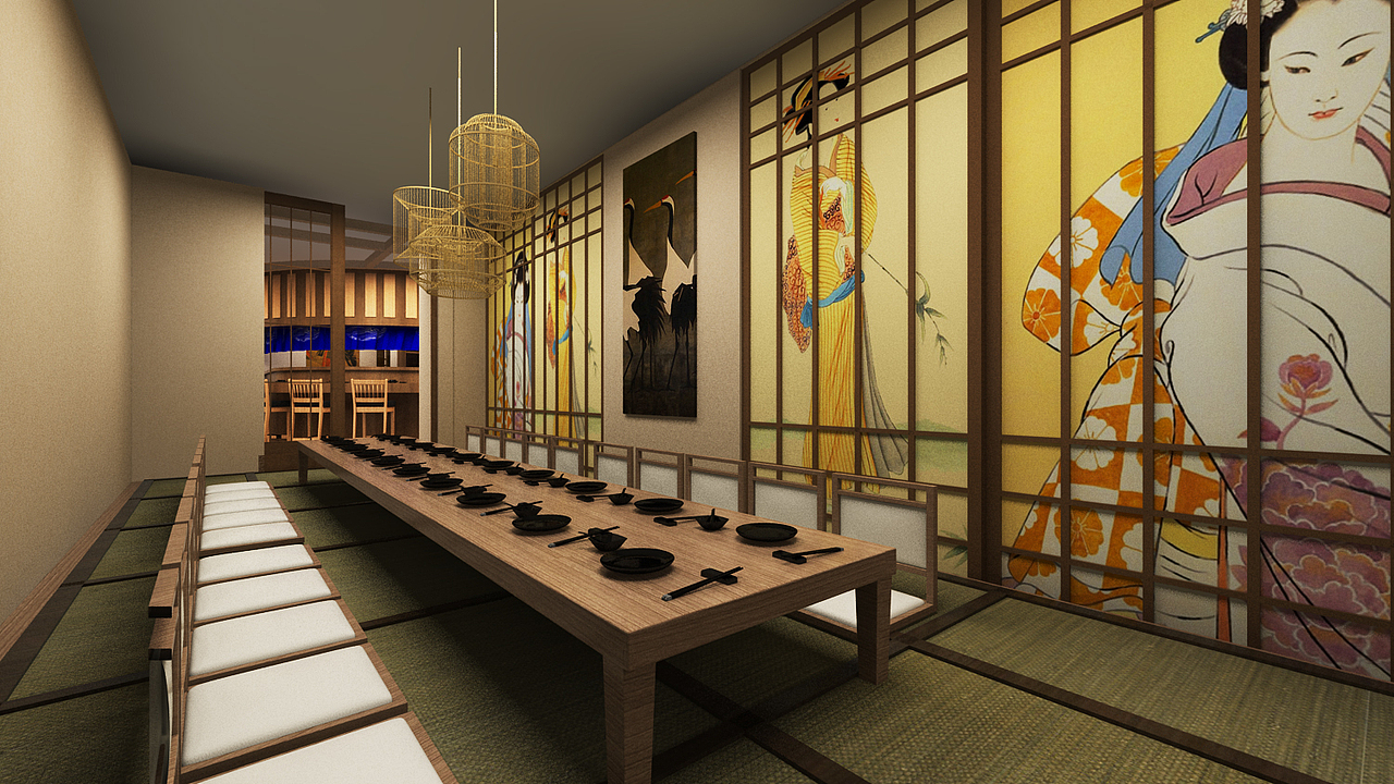 日式风格樱花装饰札幌日料店设计