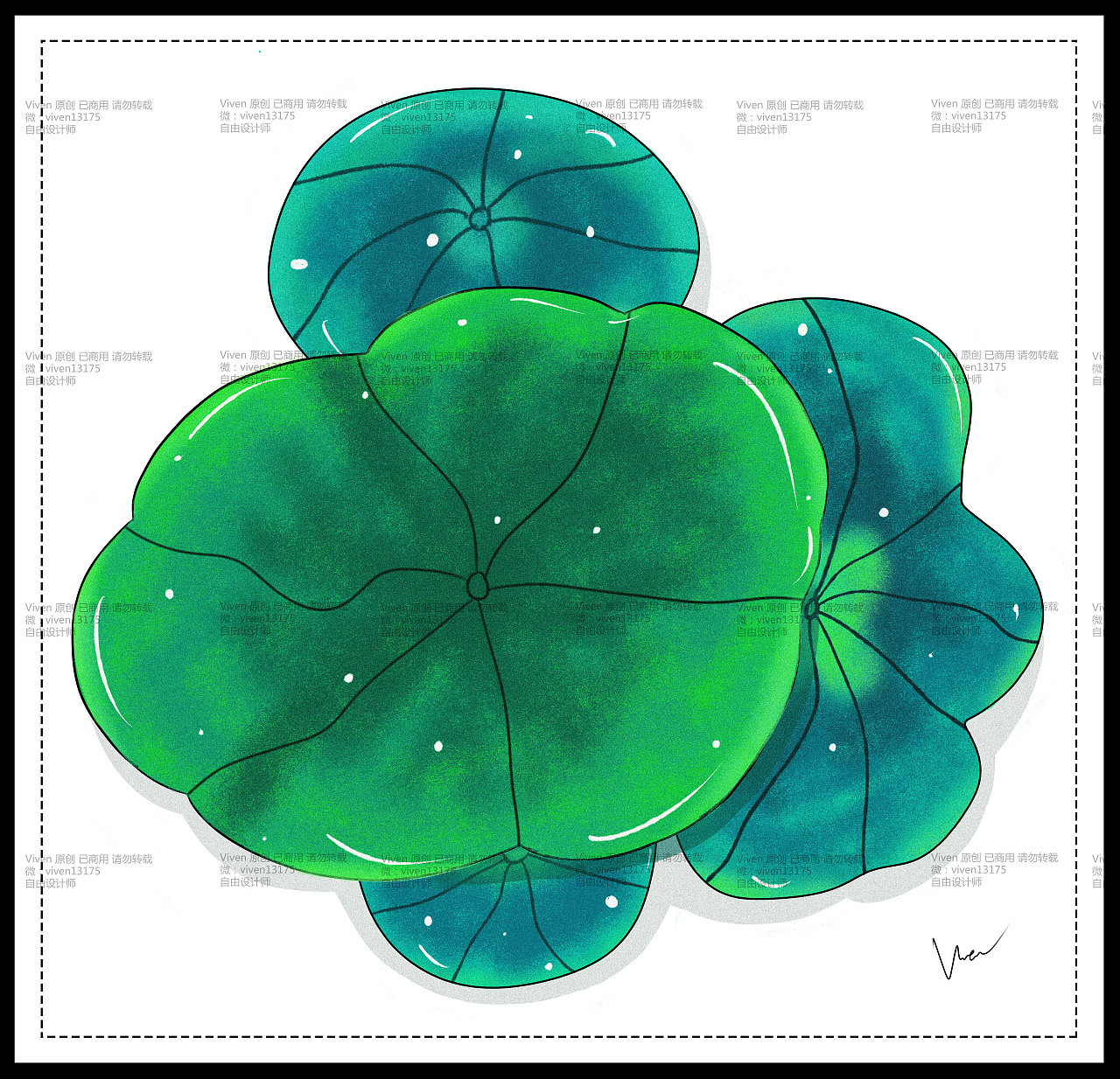 手绘 吉祥物 荷叶 泳圈
