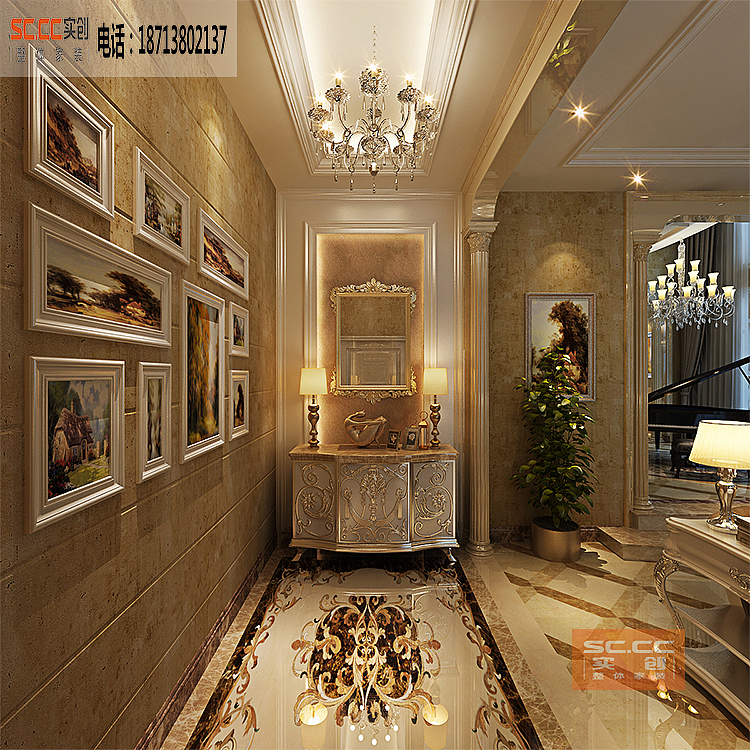 >唐山实创装饰<——南湖壹号460平米——欧式风格——过道设计