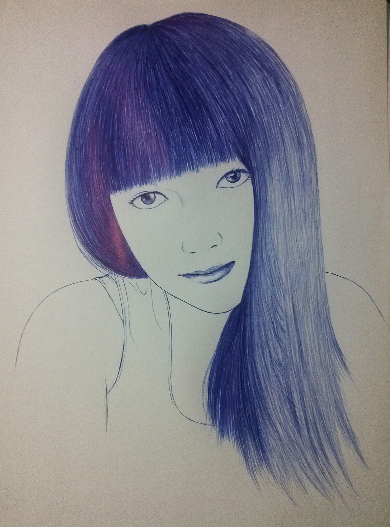 第一次挑战圆珠笔画,第一个给我当模特的女孩子,特别纪念一下.加油!