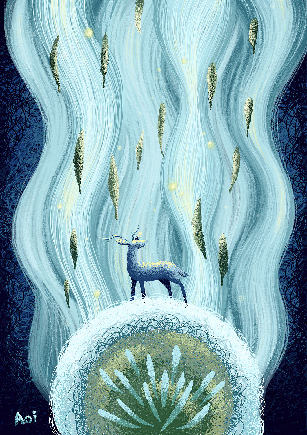 绕圈圈画 · 鹿与洪流中的精灵（图ZMTE5MDM0MjIw） - 创作习作 - 站酷设计师热情的葵葵原创素材 - 站酷ZCOOL