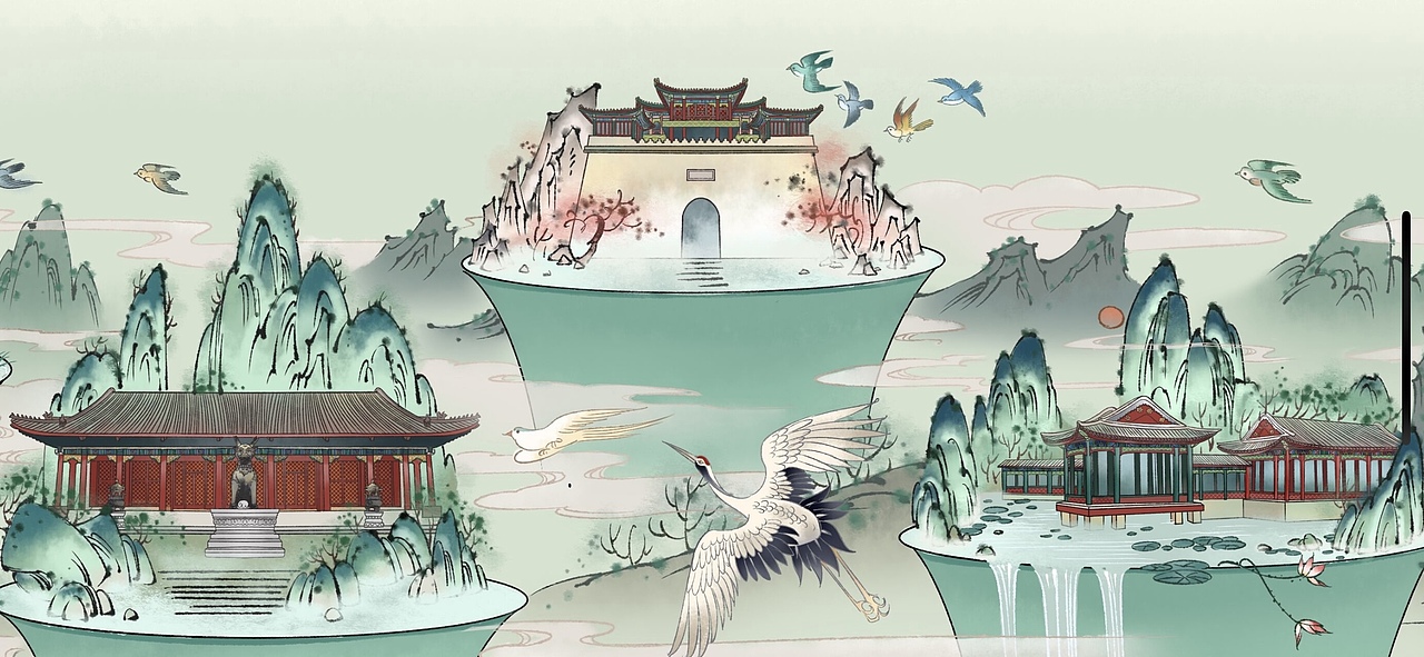 颐和园X竹叶青联名IP：山海长青绘卷（图ZMjY3NDc5OTcy） - 商业插画 - 站酷设计师朝朝兰原创素材 - 站酷ZCOOL