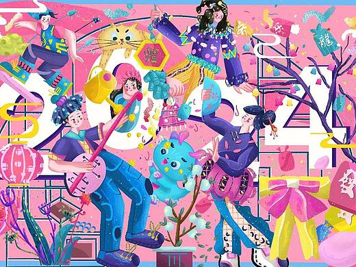 原创扁平噪点新年海报