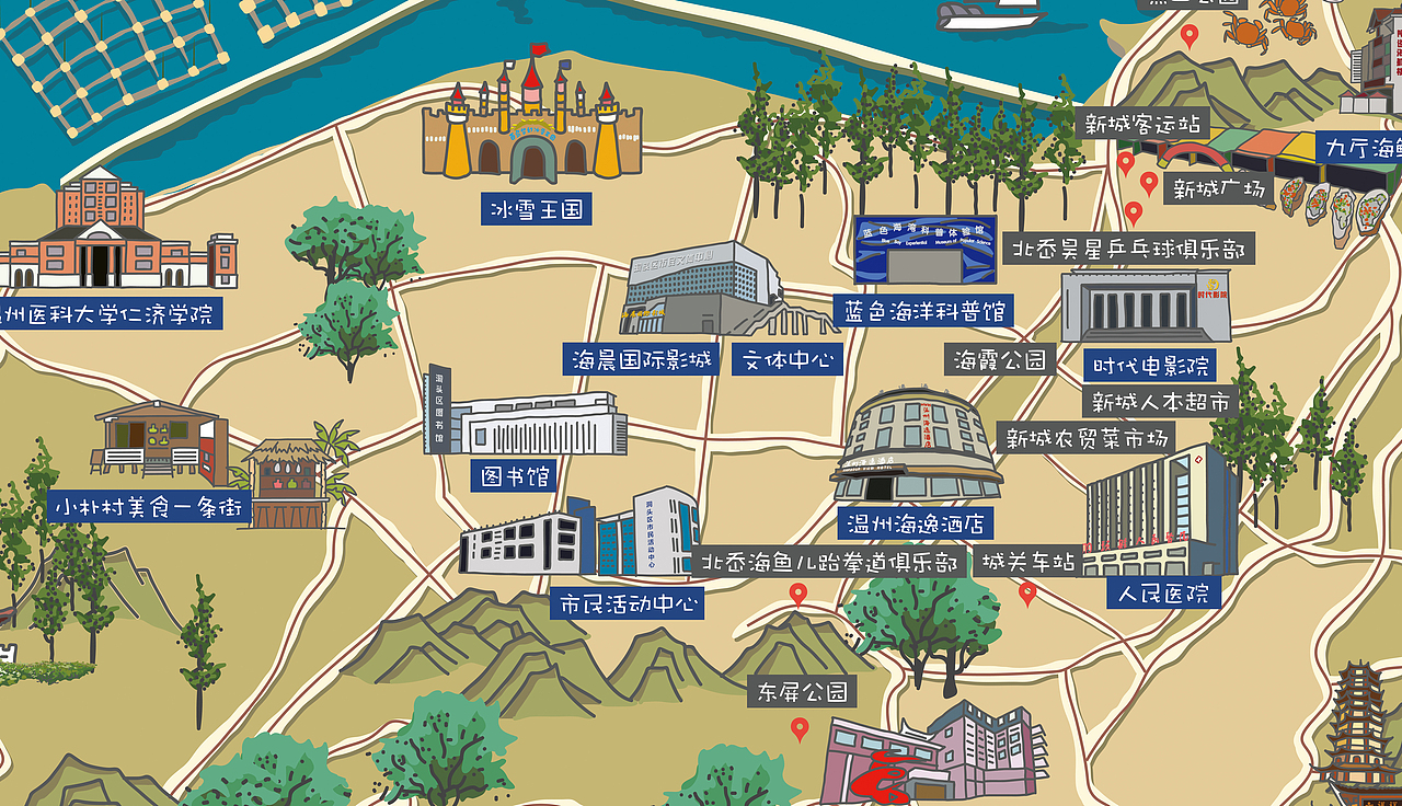 中国浙江省温州洞头全域手绘地图绘制