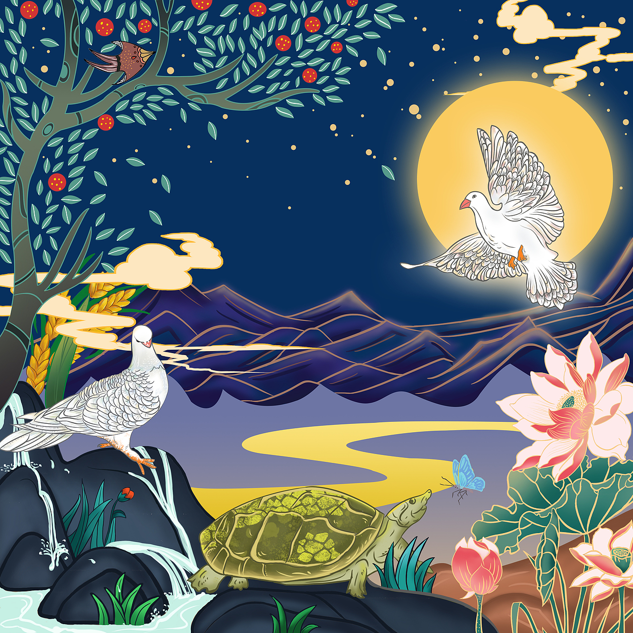 沉鱼落雁包装插画