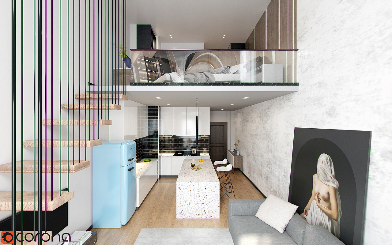 一组单身公寓空间效果表现