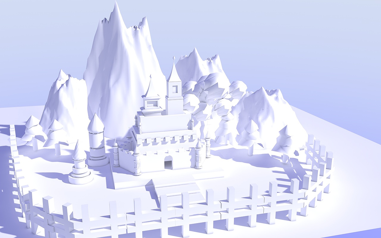 C4D低多边形-冰雪城堡
