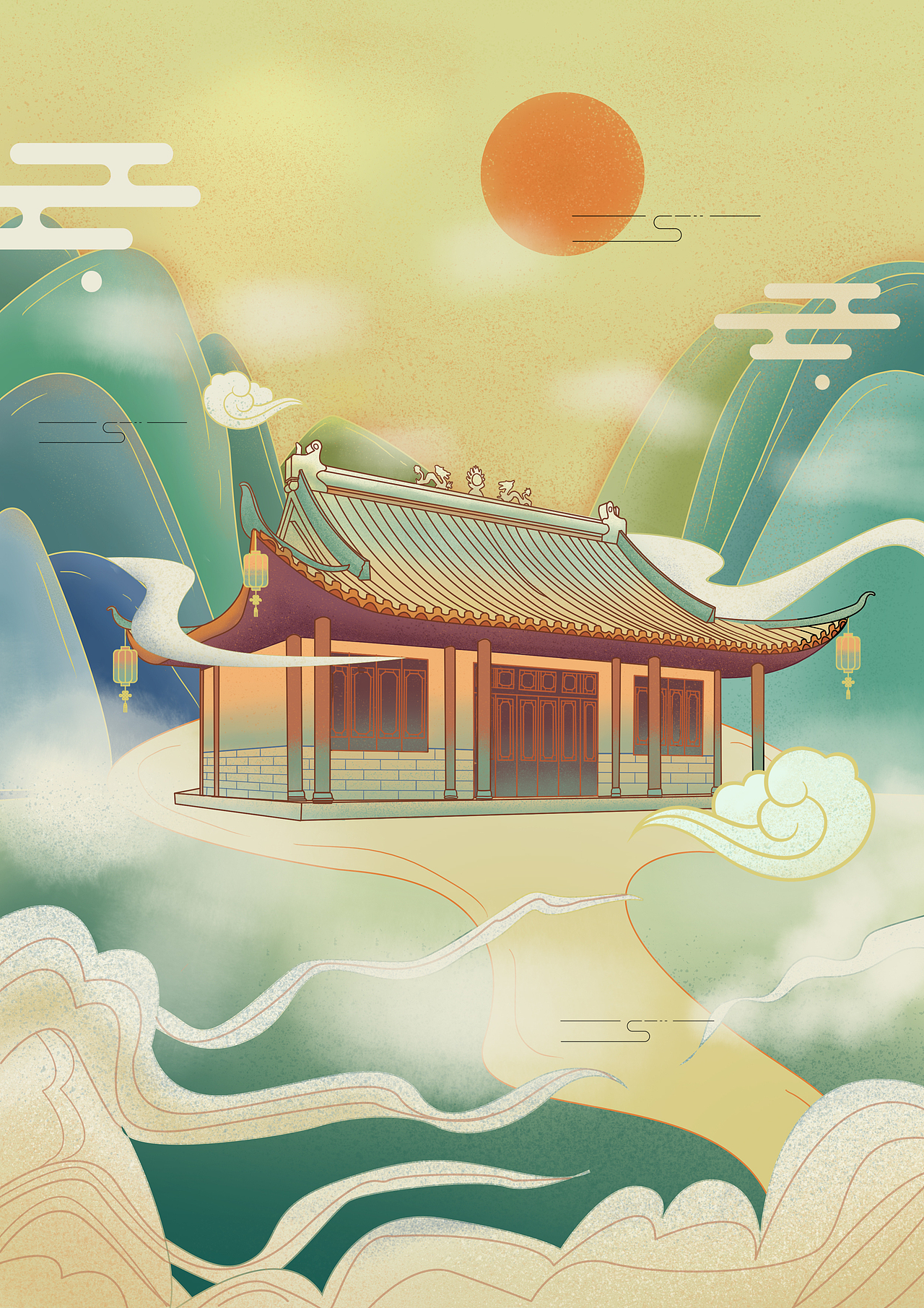 国潮风建筑（图ZMjU0MTY5MDgw） - 商业插画 - 站酷设计师NINI爱吃鱼原创素材 - 站酷ZCOOL