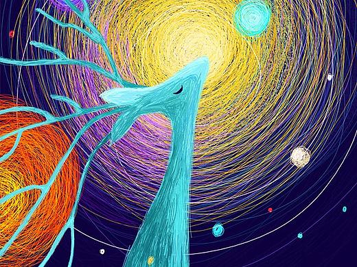 插画-线圈画练习原创作品龙金鱼鹿形象数字789七八九