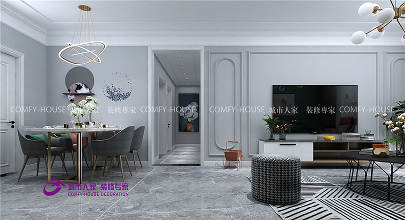 万达文旅城125平三室两厅现代美式风格装修