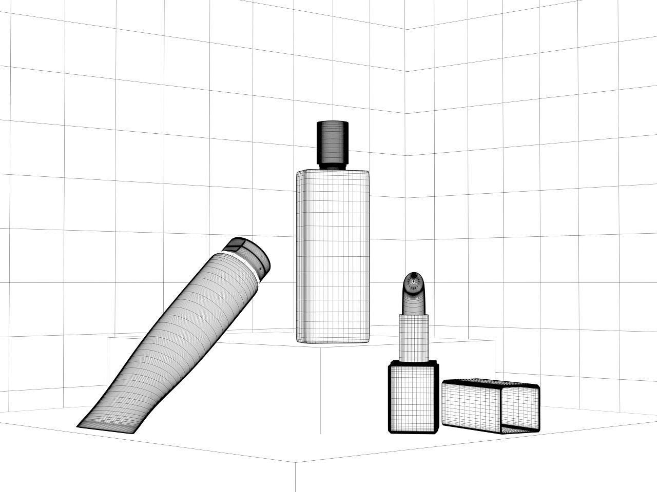 化妆品(洗面奶、香水、口红建模渲染)