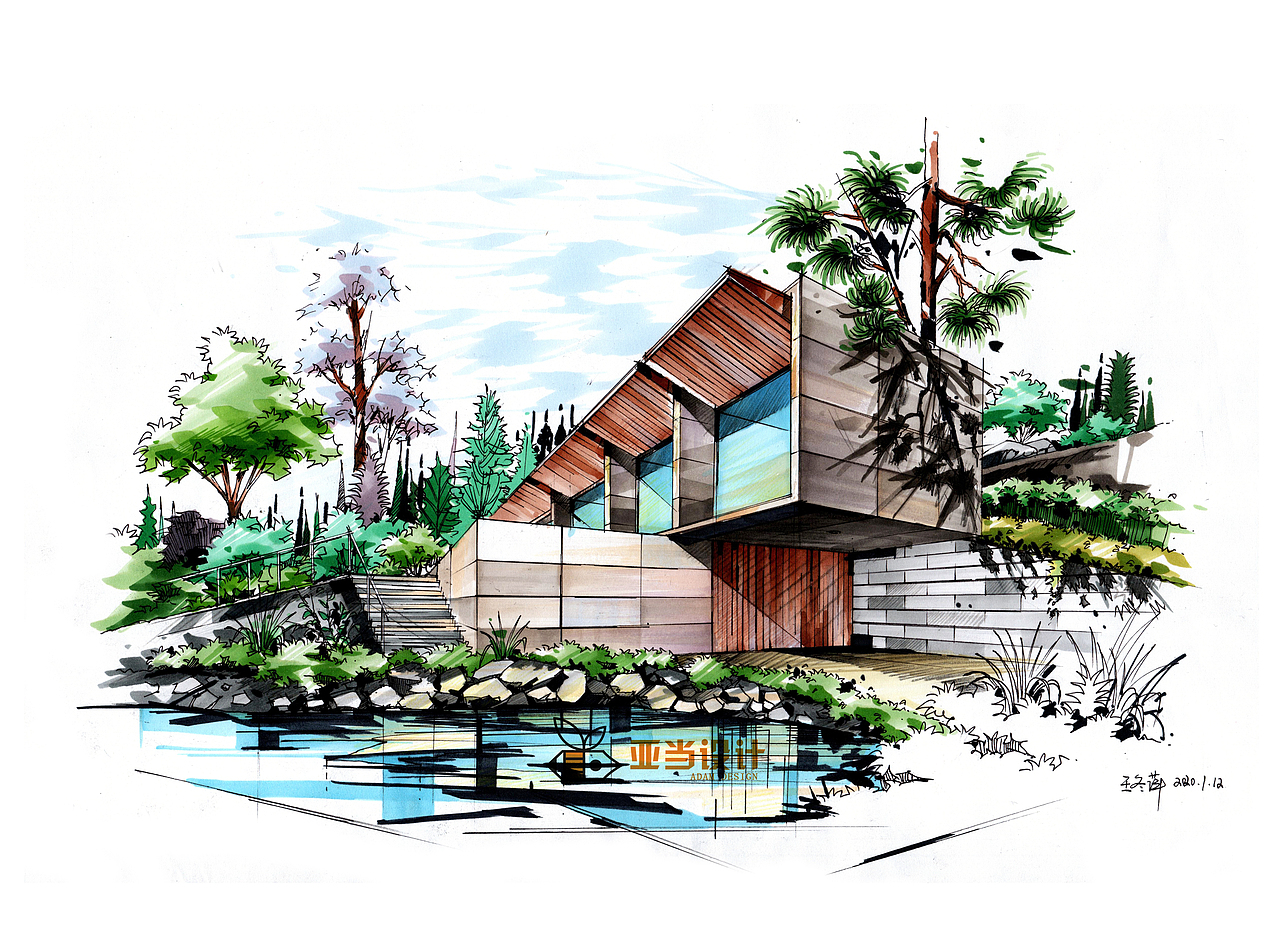 现代建筑马克笔手绘表现南昌大学建筑快题设计