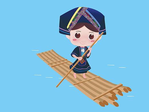 壮族卡通人物 划船