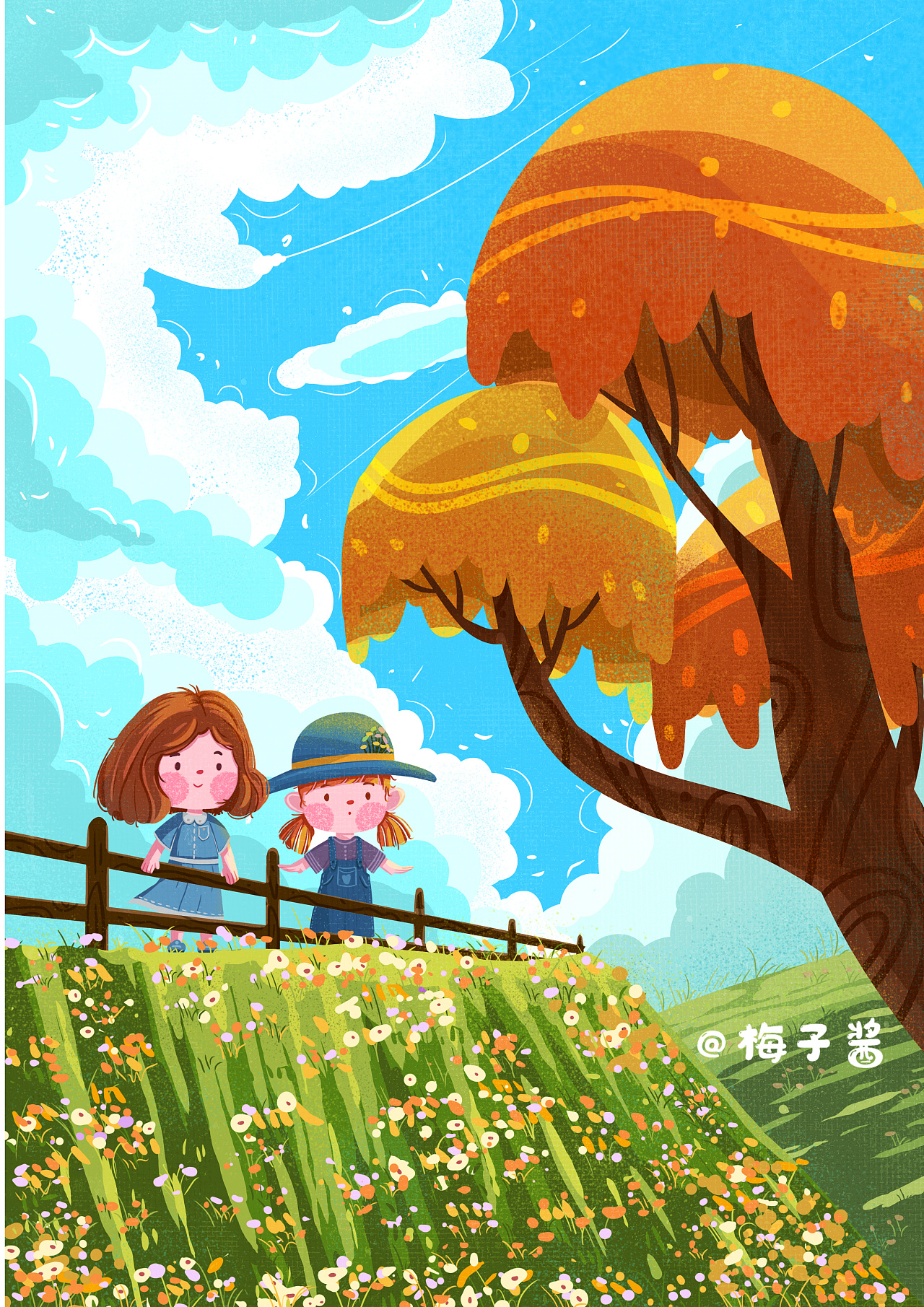 儿童插画合集——蓝天白云|插画|儿童插画|梅子酱zj - 原创作品