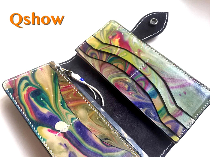 纯手工意大利进口植鞣雕刻头层牛皮花卉唐草纹综合染色长夹